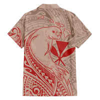 Hawaii Monk Seal and Map Family Matching Off The Shoulder Long Sleeve Dress and Hawaiian Shirt Polynesian Kanaka Maoli Red Vibe LT9 - Polynesian Pride