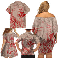 Hawaii Monk Seal and Map Family Matching Off Shoulder Short Dress and Hawaiian Shirt Polynesian Kanaka Maoli Red Vibe LT9 - Polynesian Pride