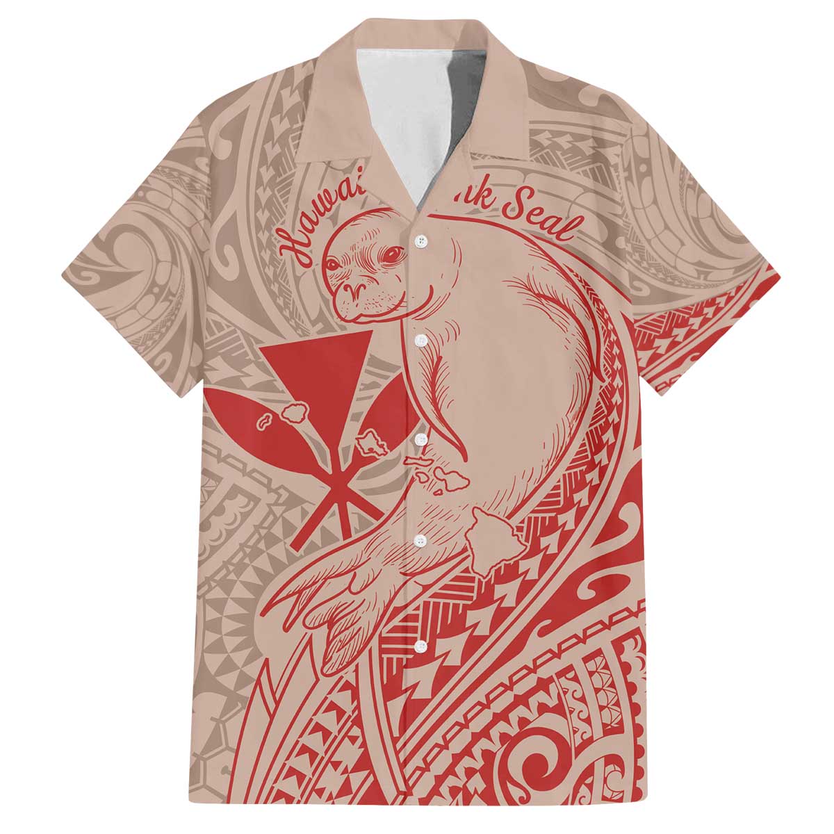Hawaii Monk Seal and Map Family Matching Off Shoulder Short Dress and Hawaiian Shirt Polynesian Kanaka Maoli Red Vibe LT9 Dad's Shirt - Short Sleeve Red - Polynesian Pride