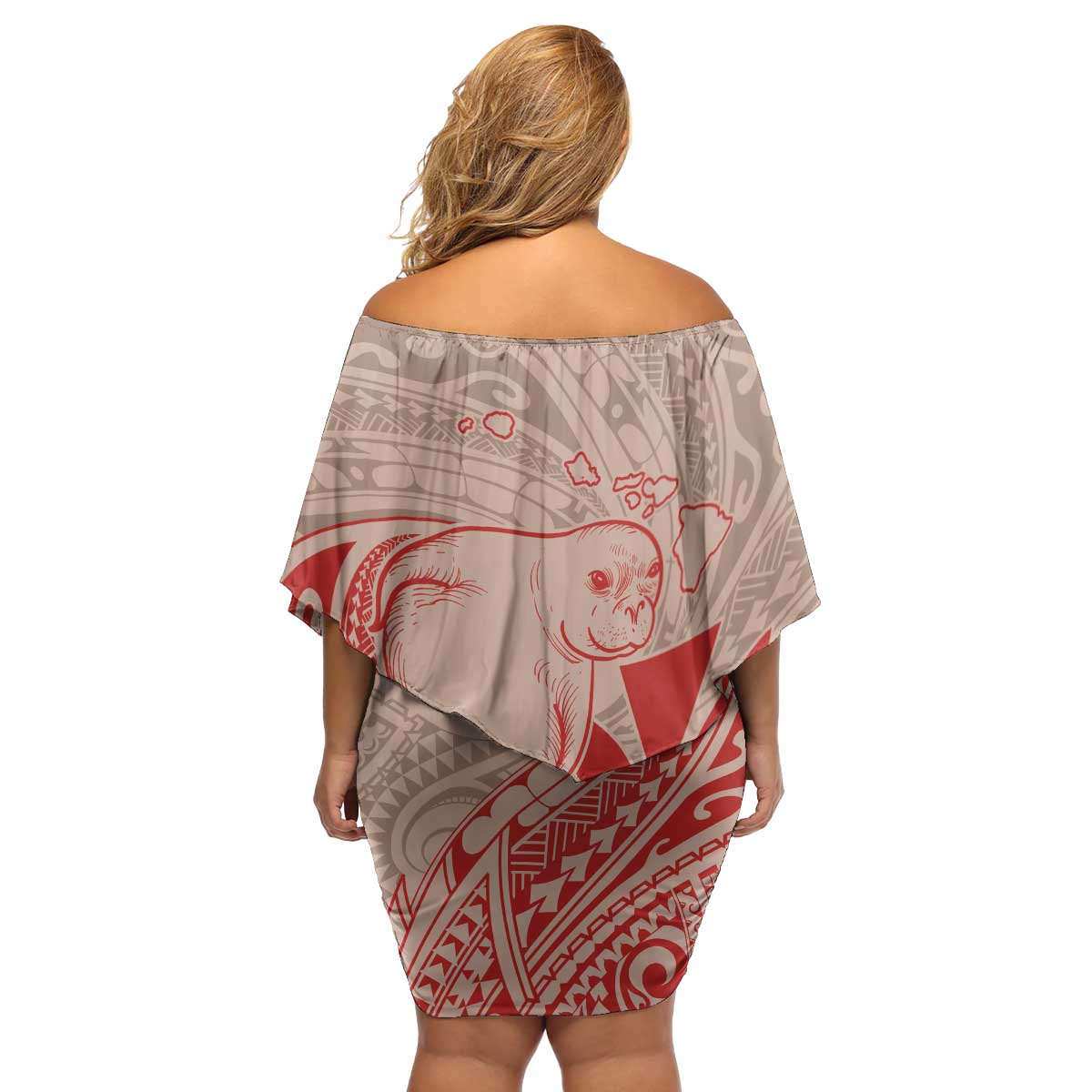 Hawaii Monk Seal and Map Family Matching Off Shoulder Short Dress and Hawaiian Shirt Polynesian Kanaka Maoli Red Vibe LT9 - Polynesian Pride