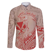 Hawaii Monk Seal and Map Family Matching Puletasi and Hawaiian Shirt Polynesian Kanaka Maoli Red Vibe LT9 Dad's Shirt - Long Sleeve Red - Polynesian Pride