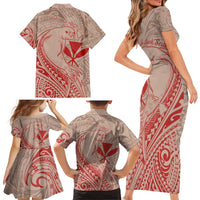 Hawaii Monk Seal and Map Family Matching Short Sleeve Bodycon Dress and Hawaiian Shirt Polynesian Kanaka Maoli Red Vibe LT9 - Polynesian Pride