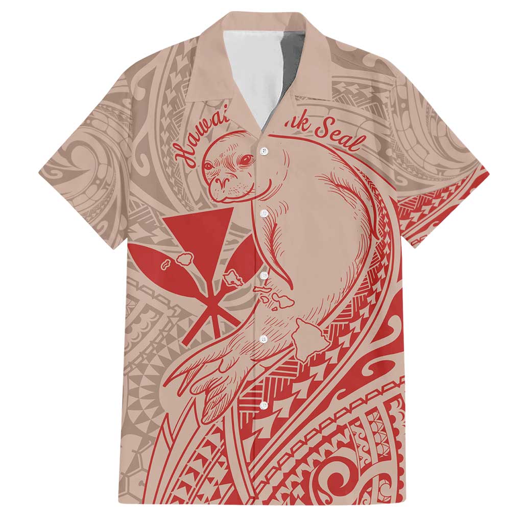 Hawaii Monk Seal and Map Family Matching Short Sleeve Bodycon Dress and Hawaiian Shirt Polynesian Kanaka Maoli Red Vibe LT9 Dad's Shirt - Short Sleeve Red - Polynesian Pride