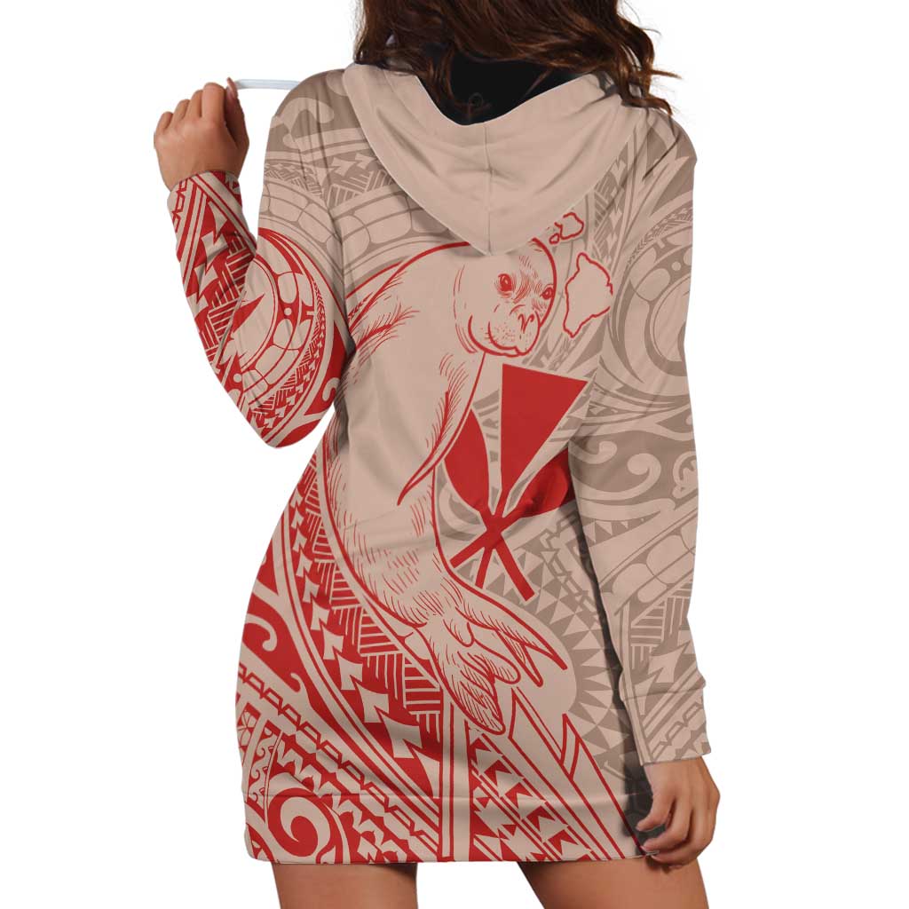 Hawaii Monk Seal and Map Hoodie Dress Polynesian Kanaka Maoli Red Vibe LT9 - Polynesian Pride