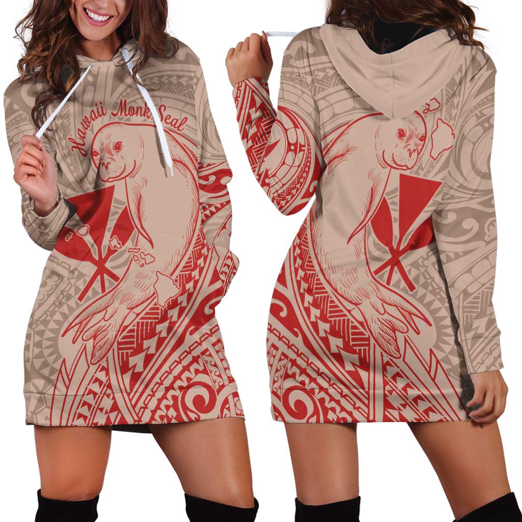 Hawaii Monk Seal and Map Hoodie Dress Polynesian Kanaka Maoli Red Vibe LT9 - Polynesian Pride