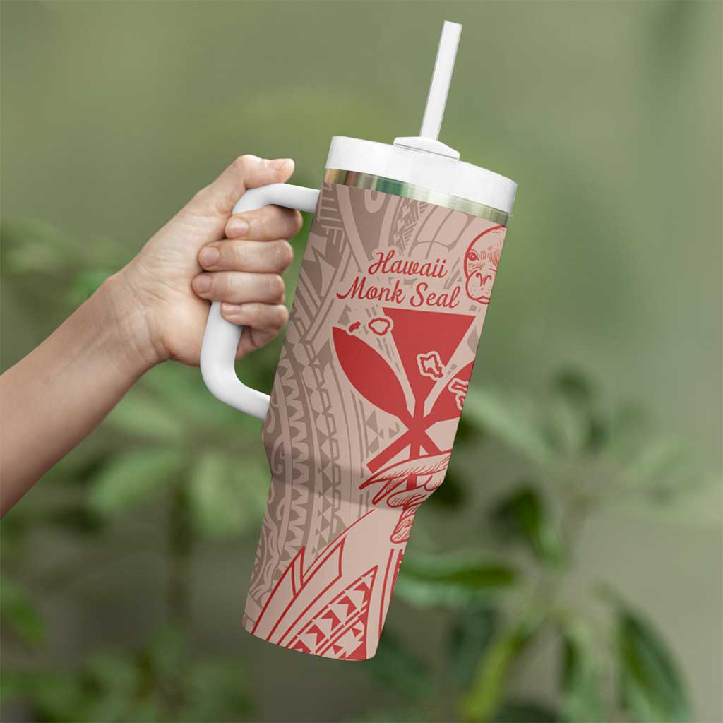 Hawaii Monk Seal and Map Tumbler With Handle Polynesian Kanaka Maoli Red Vibe