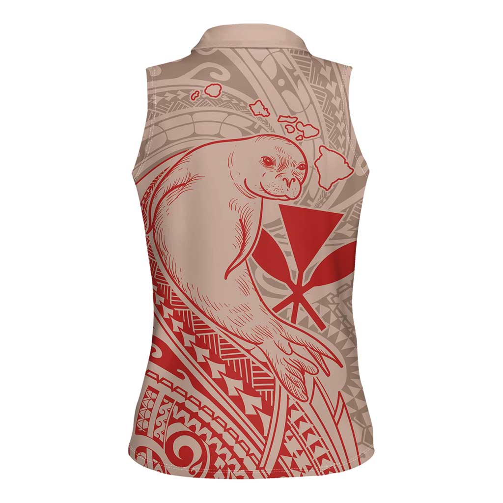 Hawaii Monk Seal and Map Women Sleeveless Polo Shirt Polynesian Kanaka Maoli Red Vibe LT9 - Polynesian Pride