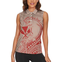 Hawaii Monk Seal and Map Women Sleeveless Polo Shirt Polynesian Kanaka Maoli Red Vibe LT9 - Polynesian Pride