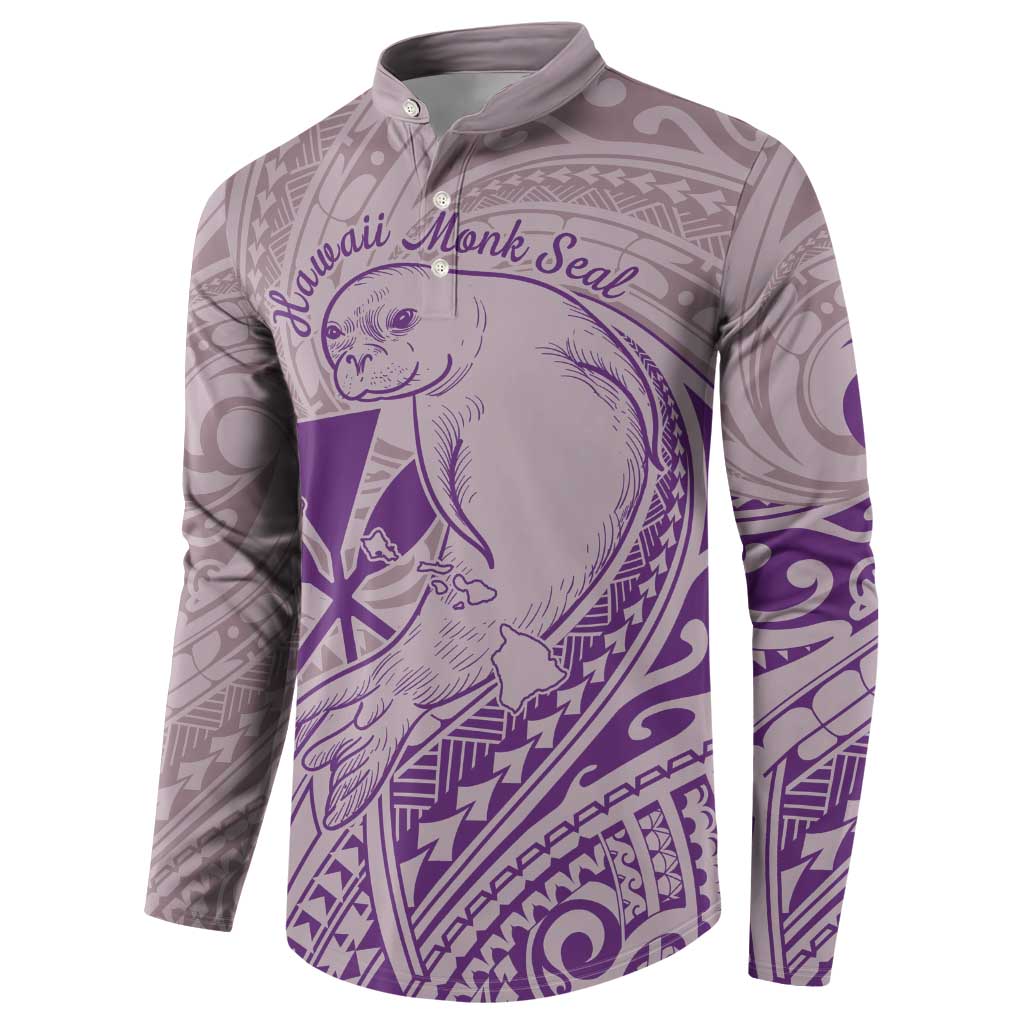 Hawaii Monk Seal and Map Button Sweatshirt Polynesian Kanaka Maoli Violet Vibe LT9 - Polynesian Pride