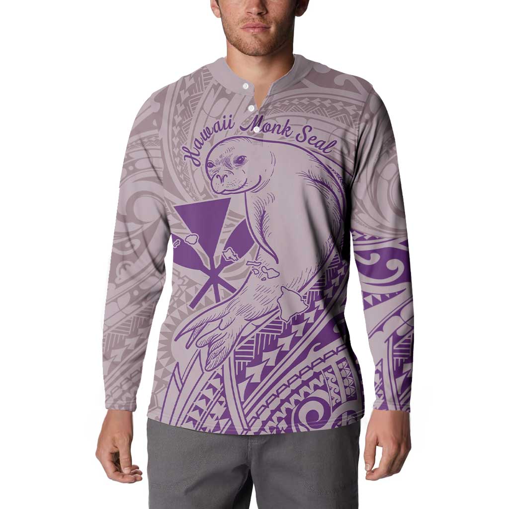 Hawaii Monk Seal and Map Button Sweatshirt Polynesian Kanaka Maoli Violet Vibe LT9 - Polynesian Pride