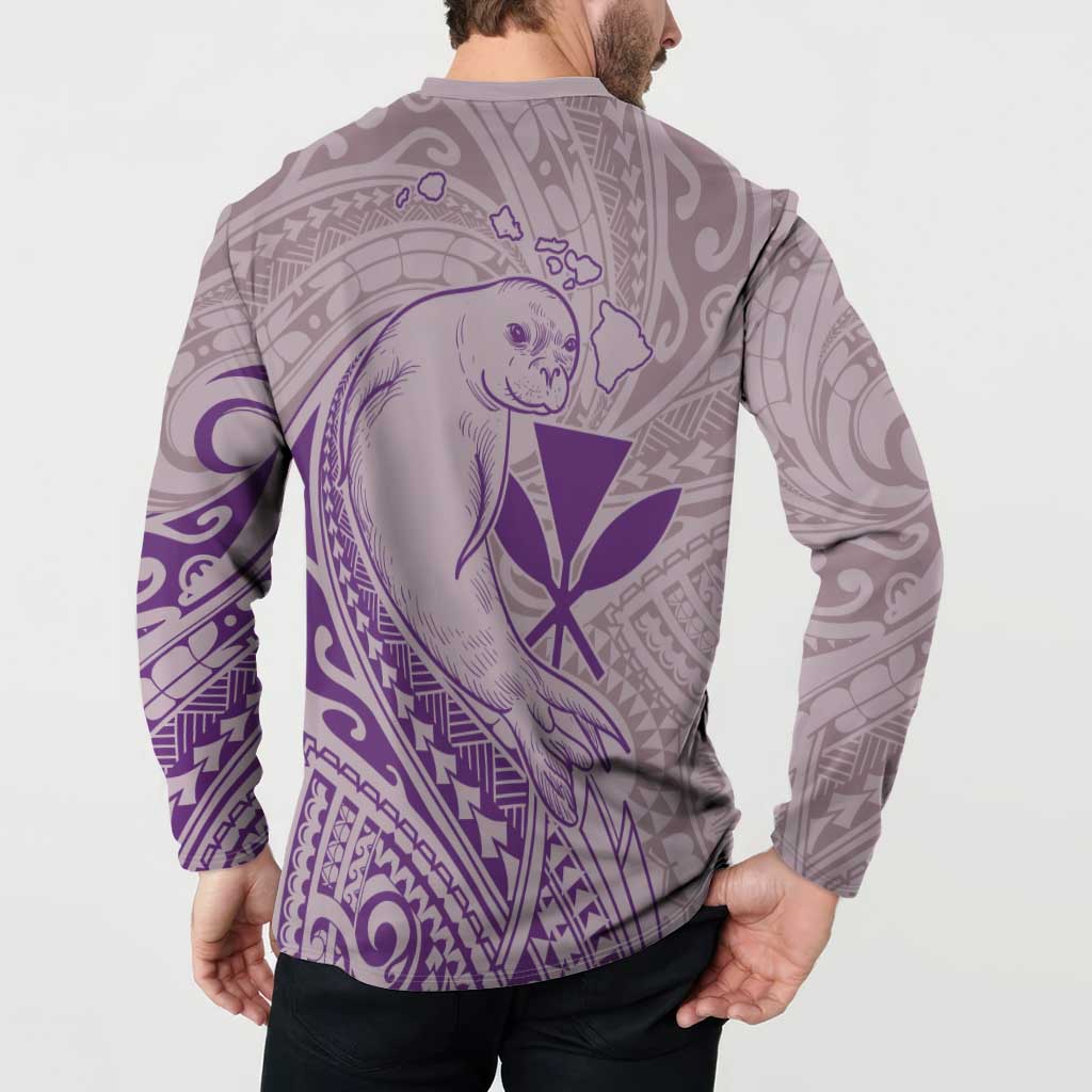 Hawaii Monk Seal and Map Button Sweatshirt Polynesian Kanaka Maoli Violet Vibe LT9 - Polynesian Pride