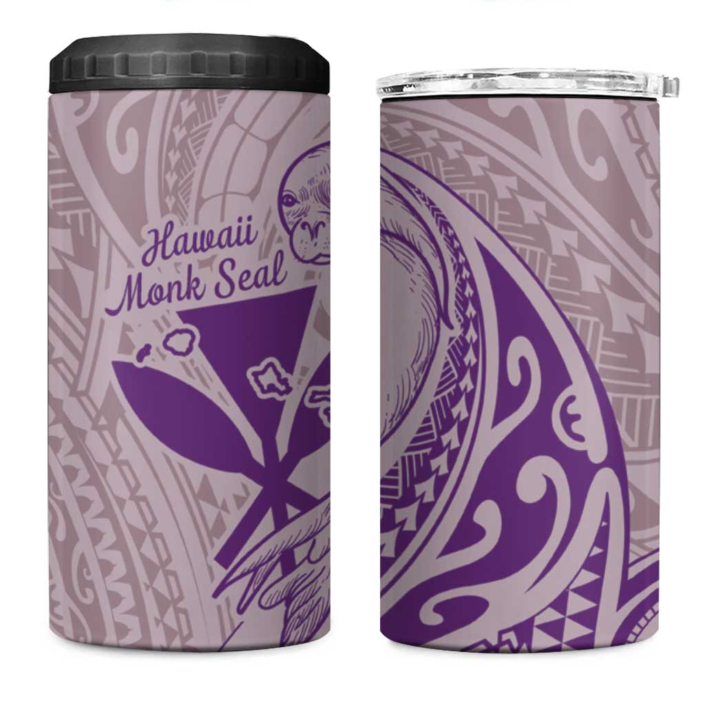 Hawaii Monk Seal and Map 4 in 1 Can Cooler Tumbler Polynesian Kanaka Maoli Violet Vibe LT9 One Size: 16 oz Violet - Polynesian Pride