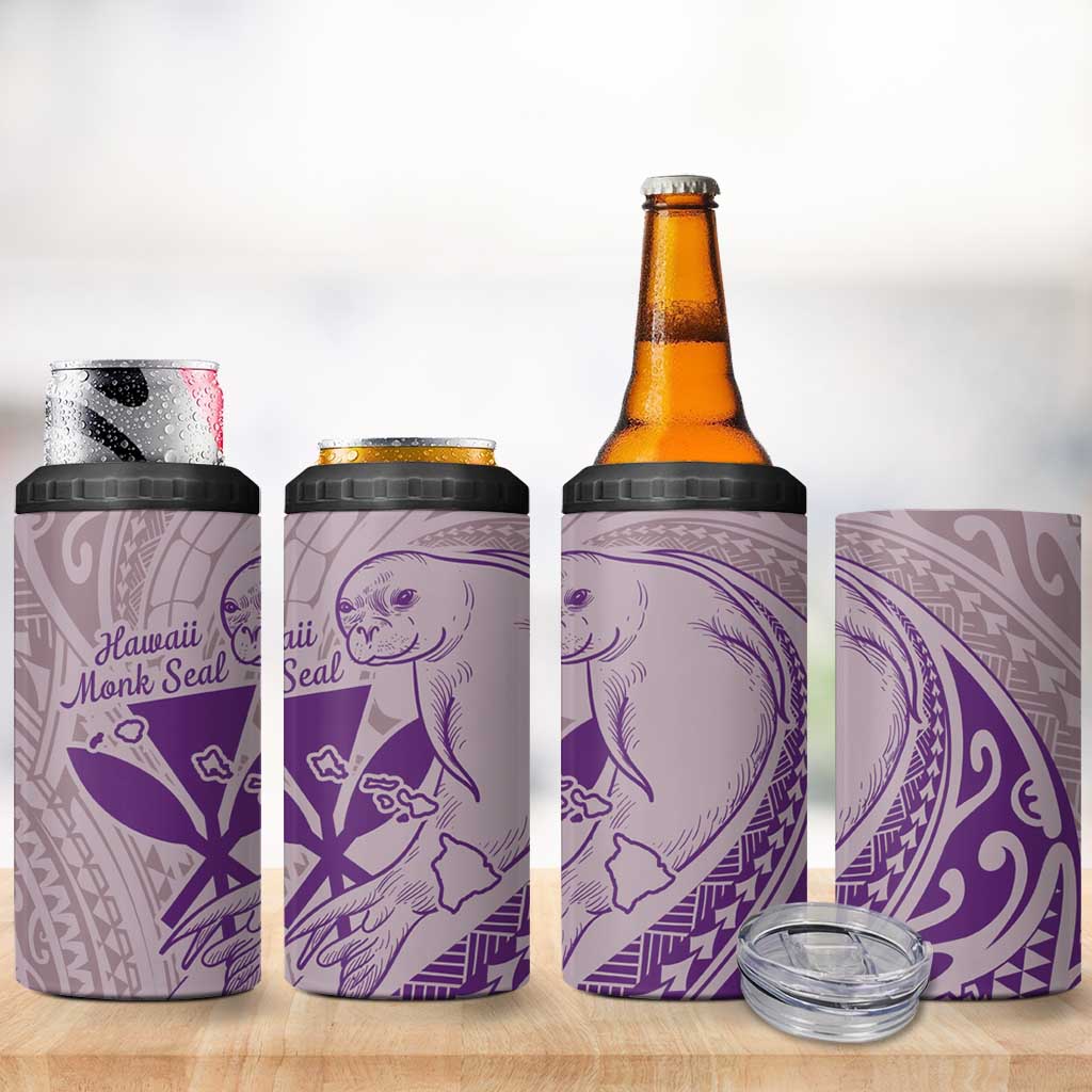 Hawaii Monk Seal and Map 4 in 1 Can Cooler Tumbler Polynesian Kanaka Maoli Violet Vibe LT9 - Polynesian Pride