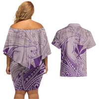 Hawaii Monk Seal and Map Couples Matching Off Shoulder Short Dress and Hawaiian Shirt Polynesian Kanaka Maoli Violet Vibe LT9 - Polynesian Pride