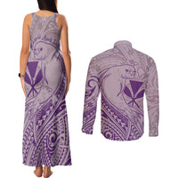 Hawaii Monk Seal and Map Couples Matching Tank Maxi Dress and Long Sleeve Button Shirt Polynesian Kanaka Maoli Violet Vibe LT9 - Polynesian Pride