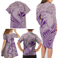 Hawaii Monk Seal and Map Family Matching Long Sleeve Bodycon Dress and Hawaiian Shirt Polynesian Kanaka Maoli Violet Vibe LT9 - Polynesian Pride