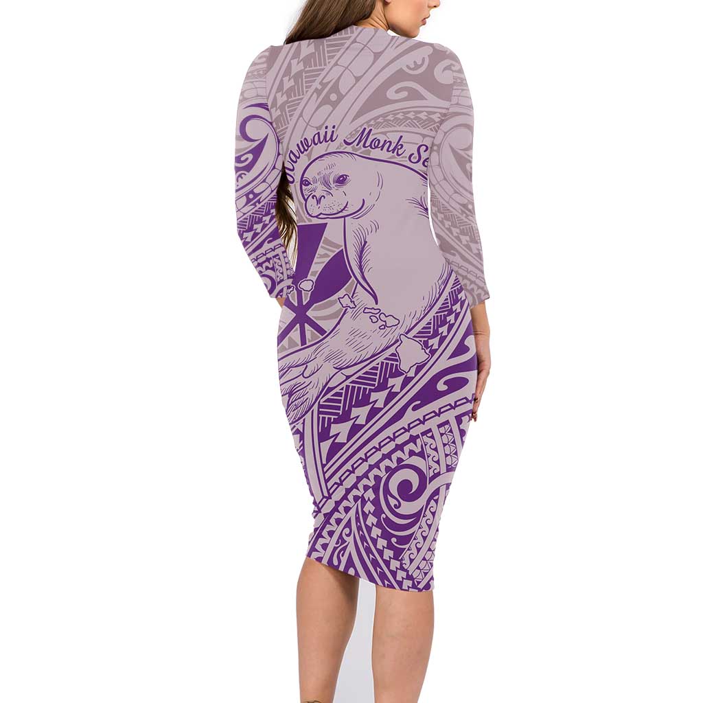 Hawaii Monk Seal and Map Family Matching Long Sleeve Bodycon Dress and Hawaiian Shirt Polynesian Kanaka Maoli Violet Vibe LT9 - Polynesian Pride