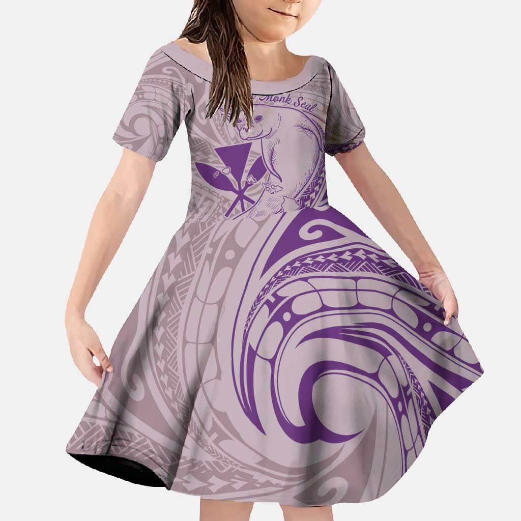 Hawaii Monk Seal and Map Family Matching Mermaid Dress and Hawaiian Shirt Polynesian Kanaka Maoli Violet Vibe LT9 Daughter's Dress Violet - Polynesian Pride