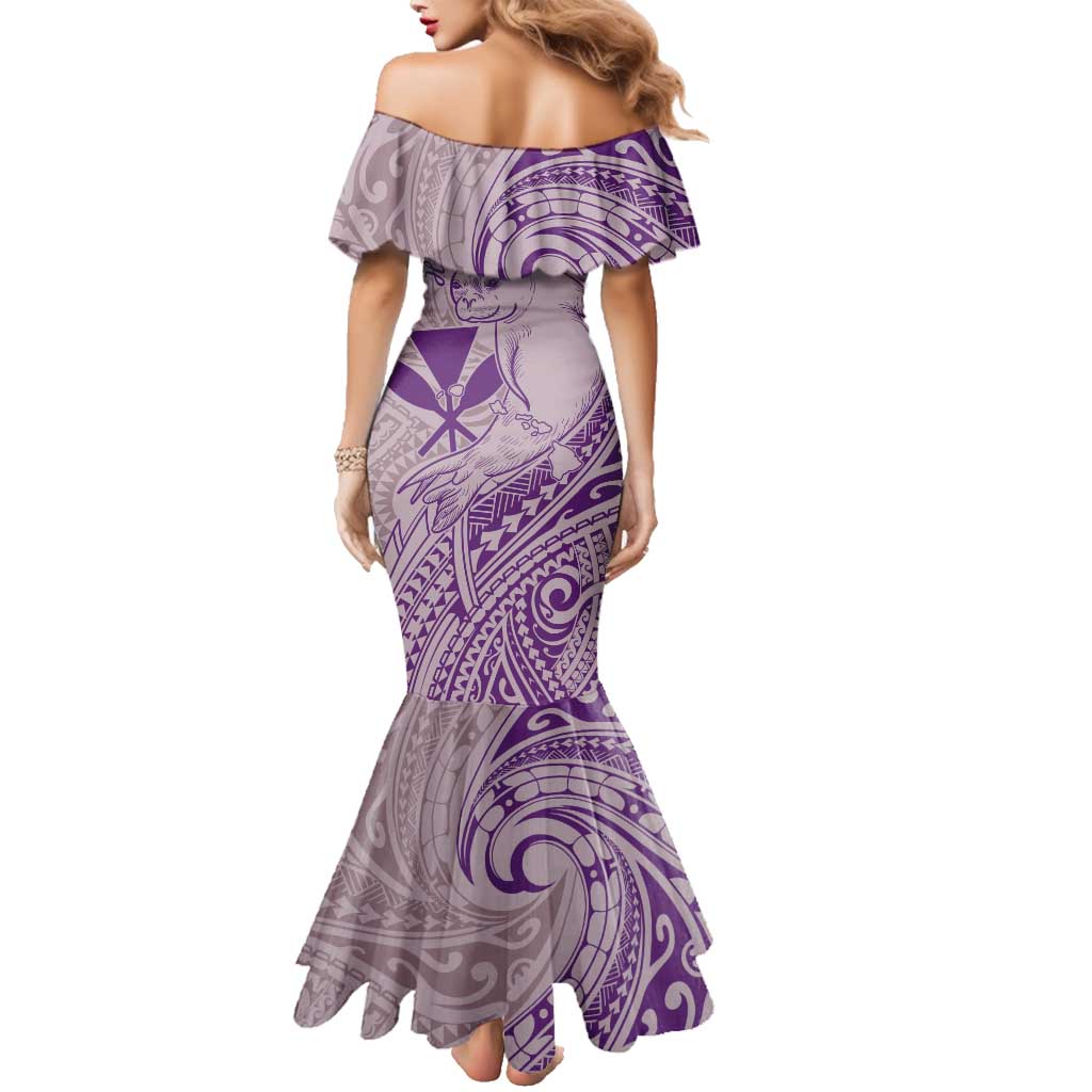 Hawaii Monk Seal and Map Family Matching Mermaid Dress and Hawaiian Shirt Polynesian Kanaka Maoli Violet Vibe LT9 - Polynesian Pride