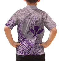 Hawaii Monk Seal and Map Family Matching Off The Shoulder Long Sleeve Dress and Hawaiian Shirt Polynesian Kanaka Maoli Violet Vibe LT9 - Polynesian Pride