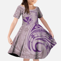 Hawaii Monk Seal and Map Family Matching Off The Shoulder Long Sleeve Dress and Hawaiian Shirt Polynesian Kanaka Maoli Violet Vibe LT9 Daughter's Dress Violet - Polynesian Pride