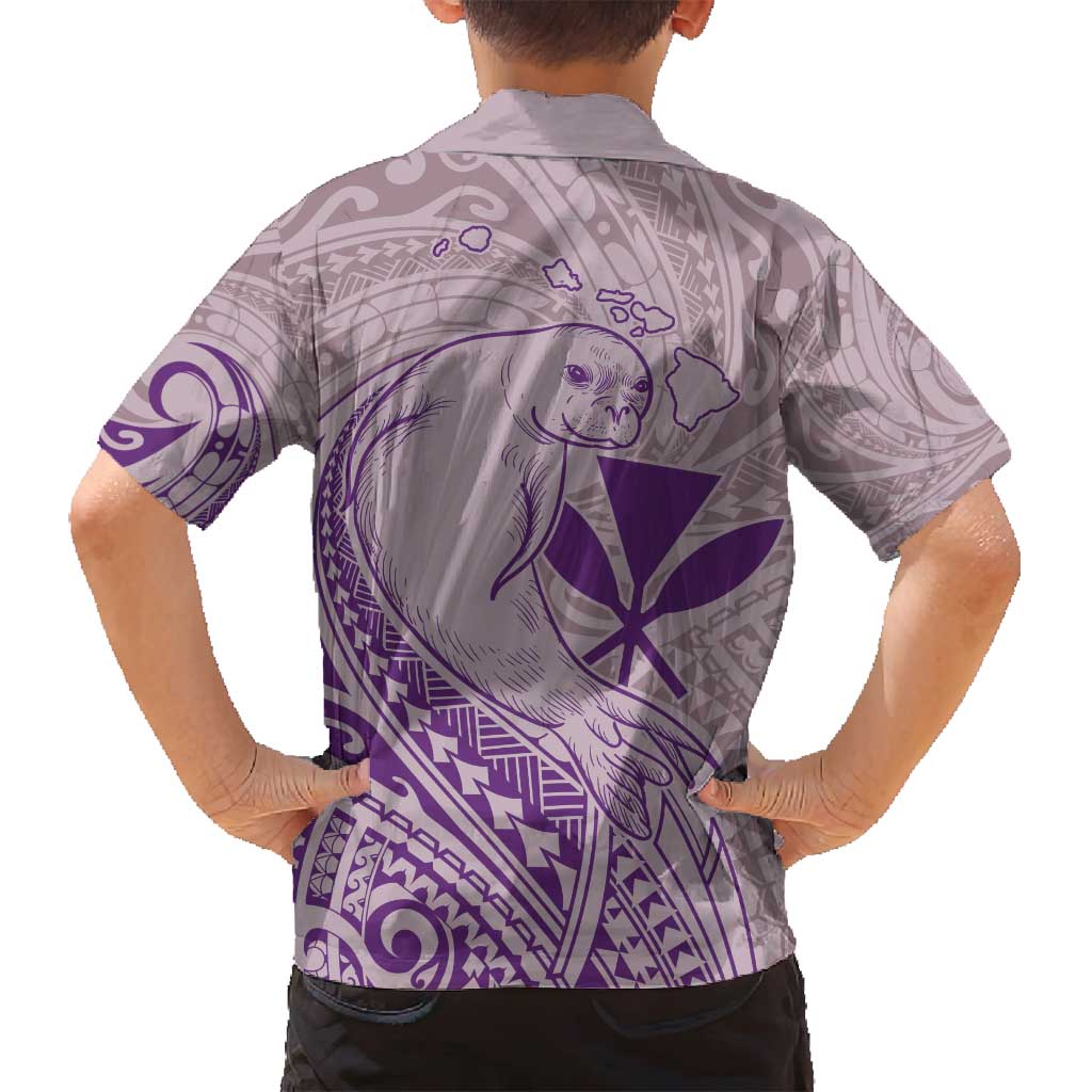 Hawaii Monk Seal and Map Family Matching Off Shoulder Maxi Dress and Hawaiian Shirt Polynesian Kanaka Maoli Violet Vibe LT9 - Polynesian Pride