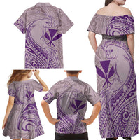 Hawaii Monk Seal and Map Family Matching Off Shoulder Maxi Dress and Hawaiian Shirt Polynesian Kanaka Maoli Violet Vibe LT9 - Polynesian Pride