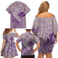 Hawaii Monk Seal and Map Family Matching Off Shoulder Short Dress and Hawaiian Shirt Polynesian Kanaka Maoli Violet Vibe LT9 - Polynesian Pride