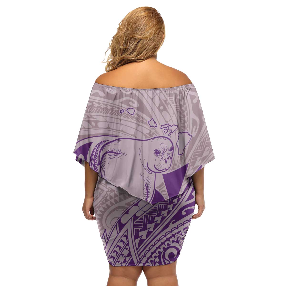Hawaii Monk Seal and Map Family Matching Off Shoulder Short Dress and Hawaiian Shirt Polynesian Kanaka Maoli Violet Vibe LT9 - Polynesian Pride