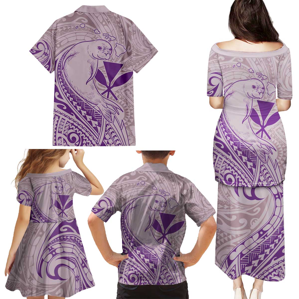 Hawaii Monk Seal and Map Family Matching Puletasi and Hawaiian Shirt Polynesian Kanaka Maoli Violet Vibe LT9 - Polynesian Pride