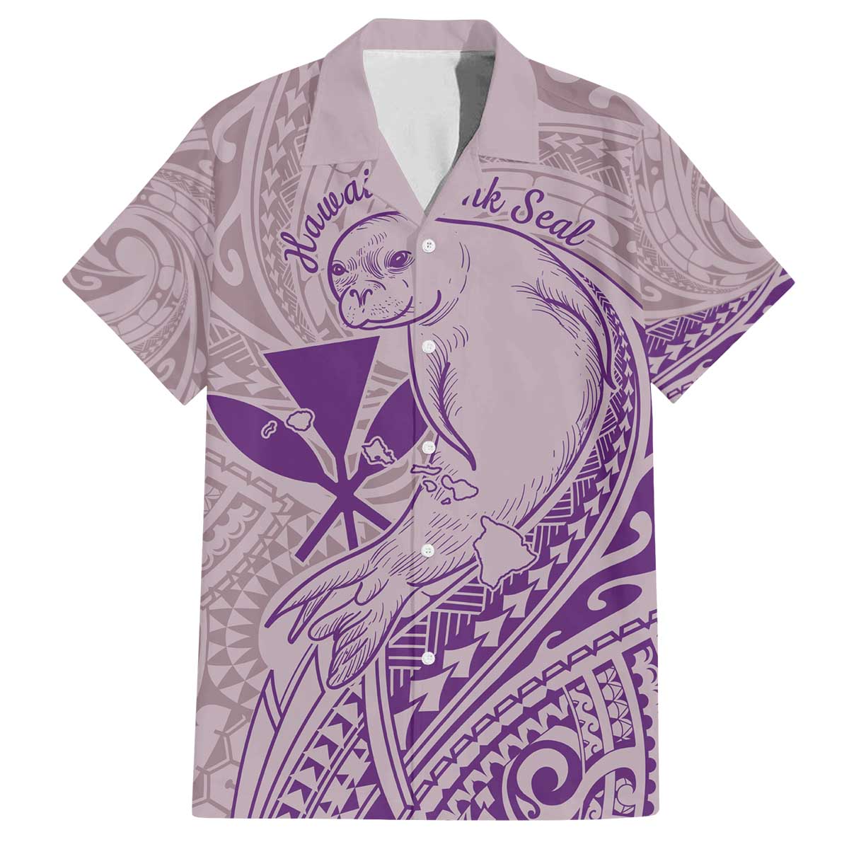 Hawaii Monk Seal and Map Family Matching Puletasi and Hawaiian Shirt Polynesian Kanaka Maoli Violet Vibe LT9 Dad's Shirt - Short Sleeve Violet - Polynesian Pride