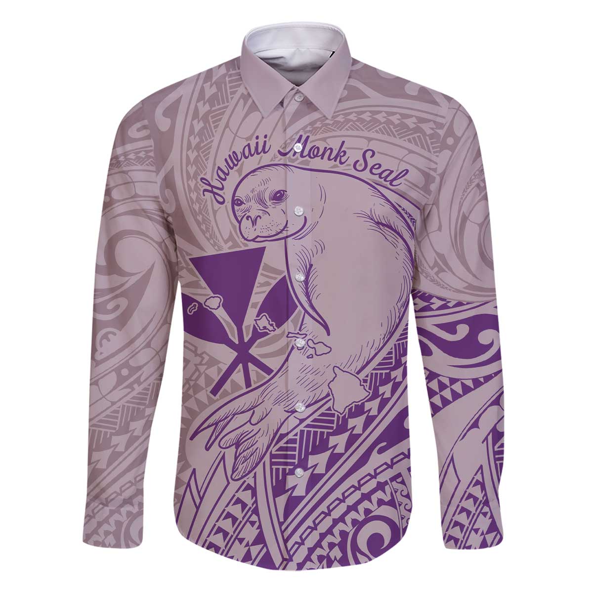 Hawaii Monk Seal and Map Family Matching Puletasi and Hawaiian Shirt Polynesian Kanaka Maoli Violet Vibe LT9 Dad's Shirt - Long Sleeve Violet - Polynesian Pride