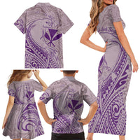 Hawaii Monk Seal and Map Family Matching Short Sleeve Bodycon Dress and Hawaiian Shirt Polynesian Kanaka Maoli Violet Vibe LT9 - Polynesian Pride