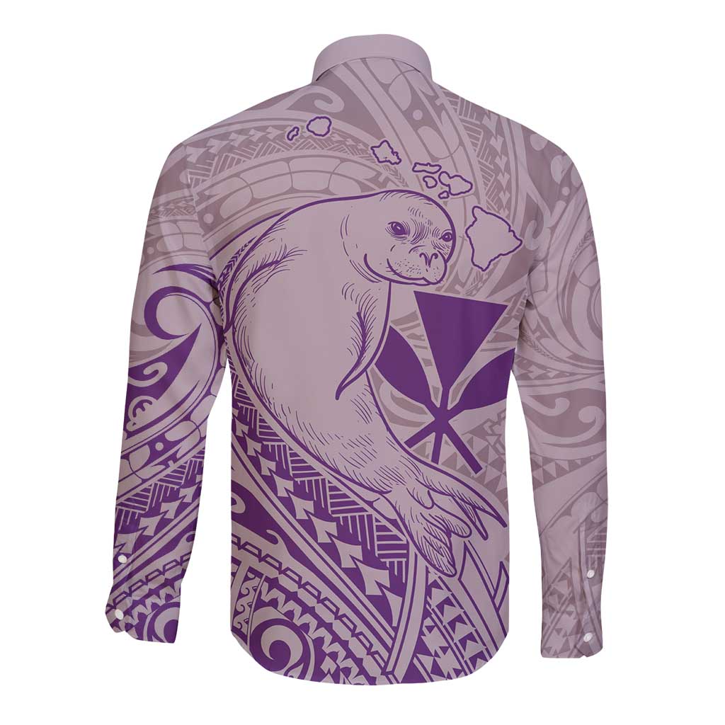 Hawaii Monk Seal and Map Long Sleeve Button Shirt Polynesian Kanaka Maoli Violet Vibe