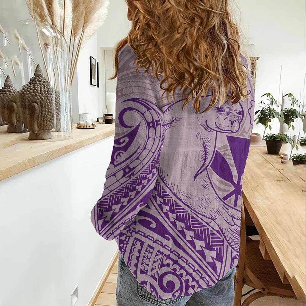 Hawaii Monk Seal and Map Women Casual Shirt Polynesian Kanaka Maoli Violet Vibe LT9 - Polynesian Pride