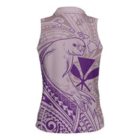 Hawaii Monk Seal and Map Women Sleeveless Polo Shirt Polynesian Kanaka Maoli Violet Vibe LT9 - Polynesian Pride
