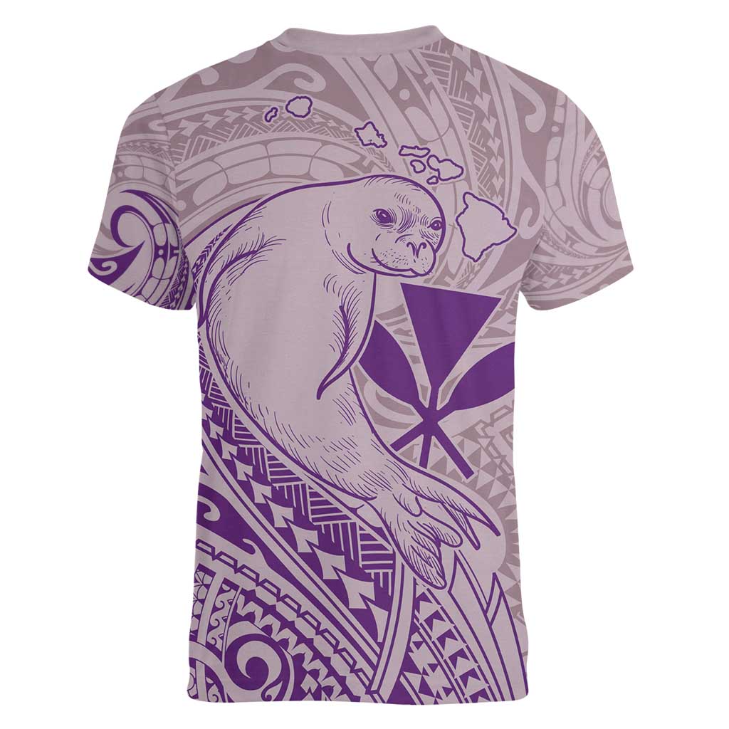 Hawaii Monk Seal and Map Women V-Neck T-Shirt Polynesian Kanaka Maoli Violet Vibe LT9 - Polynesian Pride
