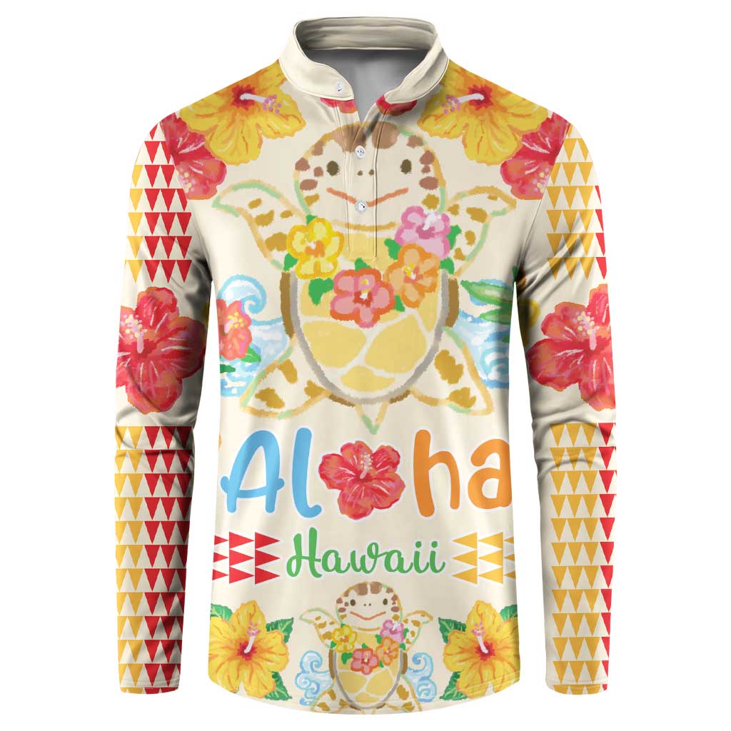 Kawaii Turtle Button Sweatshirt Aloha Hibiscus Flowers