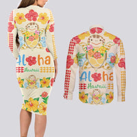 Kawaii Turtle Couples Matching Long Sleeve Bodycon Dress and Long Sleeve Button Shirt Aloha Hibiscus Flowers LT9 - Polynesian Pride