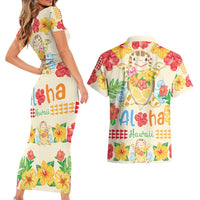 Kawaii Turtle Couples Matching Short Sleeve Bodycon Dress and Hawaiian Shirt Aloha Hibiscus Flowers LT9 - Polynesian Pride