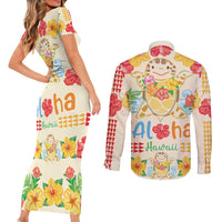 Kawaii Turtle Couples Matching Short Sleeve Bodycon Dress and Long Sleeve Button Shirt Aloha Hibiscus Flowers LT9 - Polynesian Pride