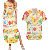 Kawaii Turtle Couples Matching Summer Maxi Dress and Hawaiian Shirt Aloha Hibiscus Flowers LT9 Beige - Polynesian Pride