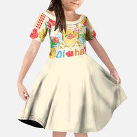 Kawaii Turtle Family Matching Off The Shoulder Long Sleeve Dress and Hawaiian Shirt Aloha Hibiscus Flowers LT9 Daughter's Dress Beige - Polynesian Pride