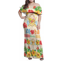 Kawaii Turtle Family Matching Off Shoulder Maxi Dress and Hawaiian Shirt Aloha Hibiscus Flowers LT9 Mom's Dress Beige - Polynesian Pride
