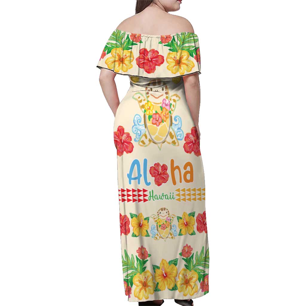 Kawaii Turtle Family Matching Off Shoulder Maxi Dress and Hawaiian Shirt Aloha Hibiscus Flowers LT9 - Polynesian Pride