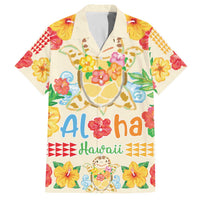 Kawaii Turtle Family Matching Off Shoulder Short Dress and Hawaiian Shirt Aloha Hibiscus Flowers LT9 Dad's Shirt - Short Sleeve Beige - Polynesian Pride