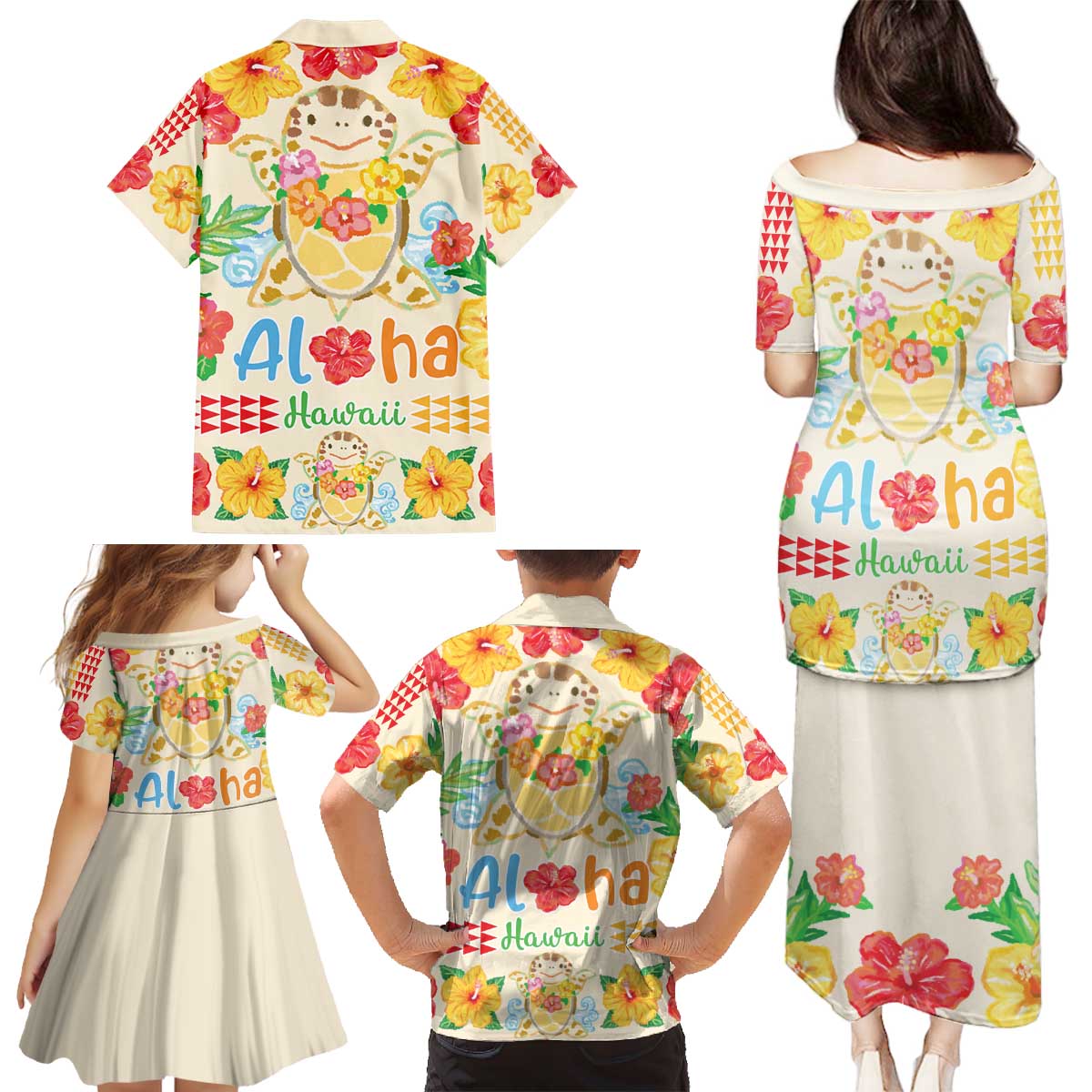 Kawaii Turtle Family Matching Puletasi and Hawaiian Shirt Aloha Hibiscus Flowers LT9 - Polynesian Pride