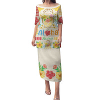 Kawaii Turtle Family Matching Puletasi and Hawaiian Shirt Aloha Hibiscus Flowers LT9 Mom's Dress Beige - Polynesian Pride