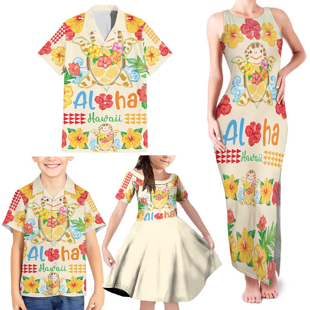 Kawaii Turtle Family Matching Tank Maxi Dress and Hawaiian Shirt Aloha Hibiscus Flowers LT9 - Polynesian Pride