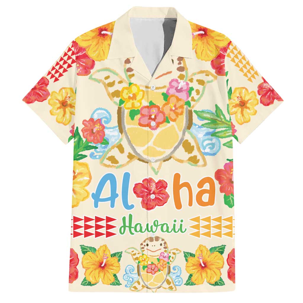 Kawaii Turtle Hawaiian Shirt Aloha Hibiscus Flowers LT9 Beige - Polynesian Pride